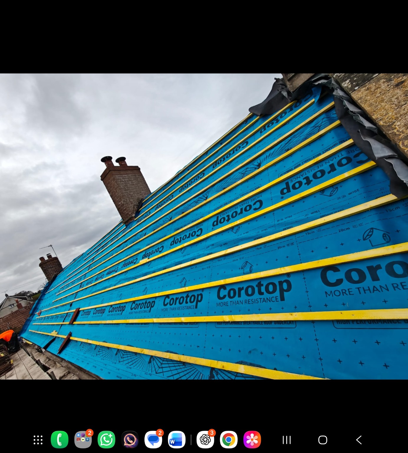 Roofing membrane and timber battens installed on the Bristol roof