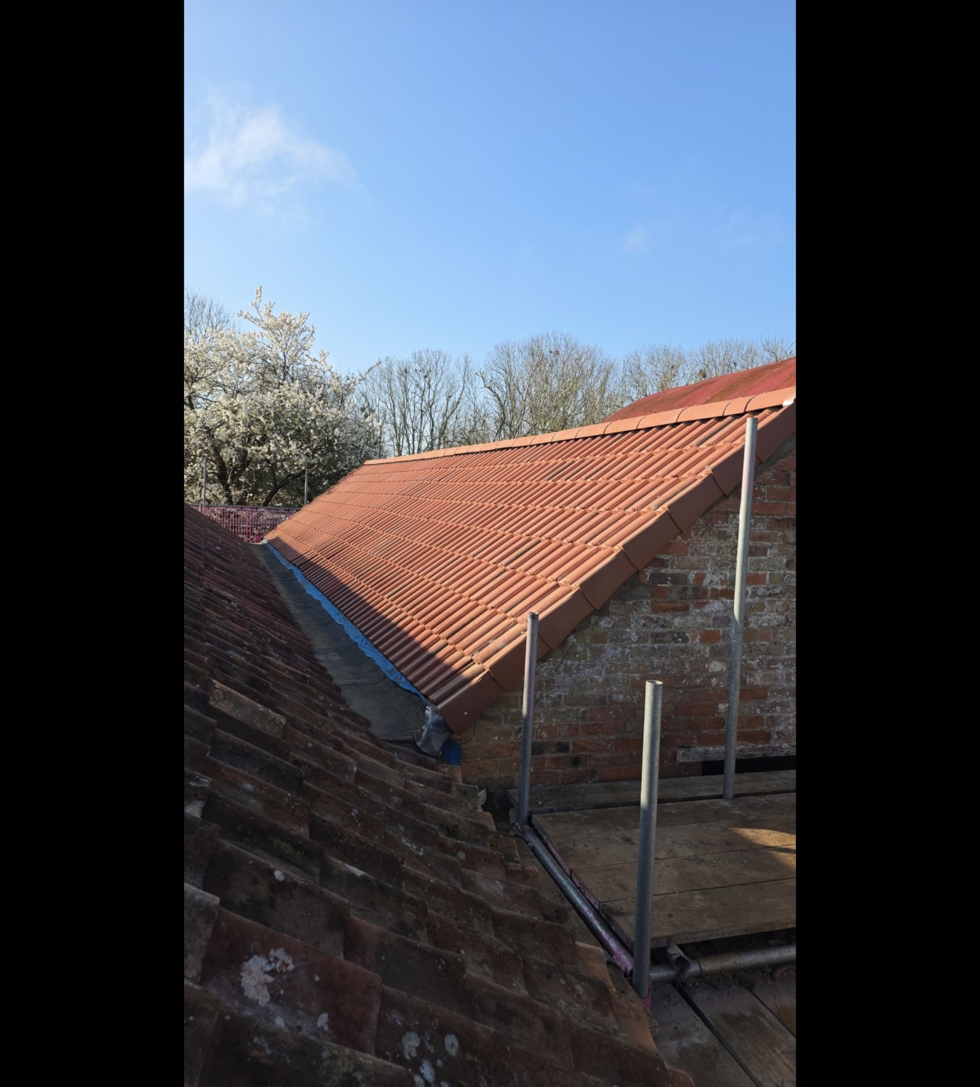 Clay roof tiles and ridge tiles on an Ominiworks roofing project in Radstock